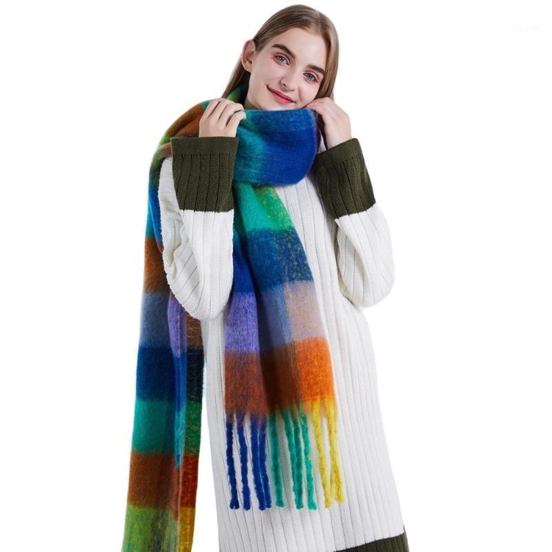 

Scarves KENSHELLEY 2021 17 Colors Factory Outlet Thick Plaid Designer Check Pattern Cashmere Urban Windproof Stylish Tassel Shawl Scarf, Blue;gray