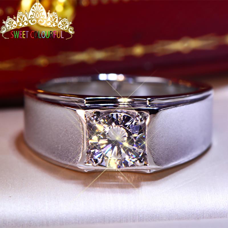 

Cluster Rings 100% 9K Gold Moissanite Diamond Man Ring D Color VVS With National Certificate MO-005, Golden;silver