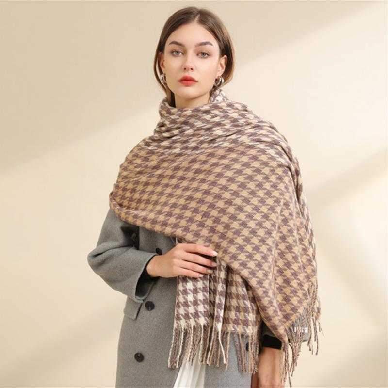

Scarves Scarf Warm Winter Cashmere Hazy Houndstooth Shawl Foulard Thick Blanket Ladies Casual