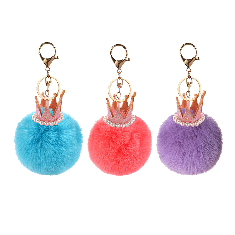 

10Pieces/Lot Pearl Keychain Crown Rex Rabbit Fur Ball Bag Pendant Gift Mobile Phone Pendant Keychain Ring