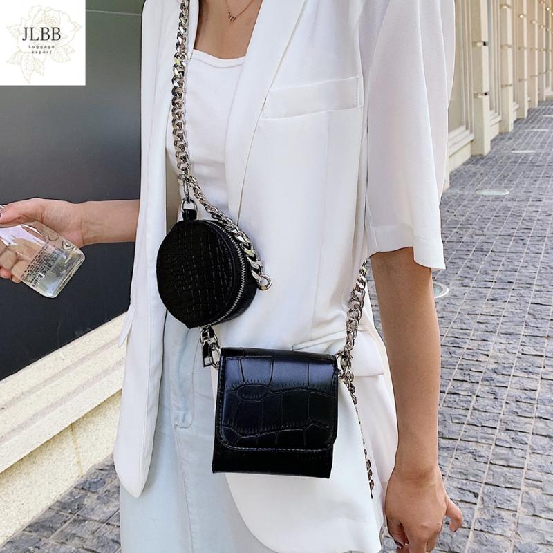 

Women 2 Piece Set Crossbody Bag Alligator Pattern Small Bags Pu Leather Chain Shoulder Bag 2021 Women's Messenger Handbgas, Black