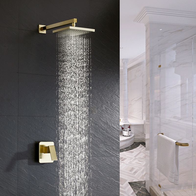 

2021 New Banheiro Conjunto De Ouro Escovado Chuvas Torneira Ou Teto Fixado Na Parede Do Chuveiro Biwd