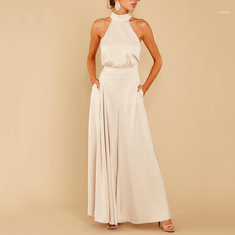 

Women's Pants & Capris 2021 Spring European And American Fashion Elegant Sexy Sleeveless High Waist Jumpsuit Flare Pants1, Black;white