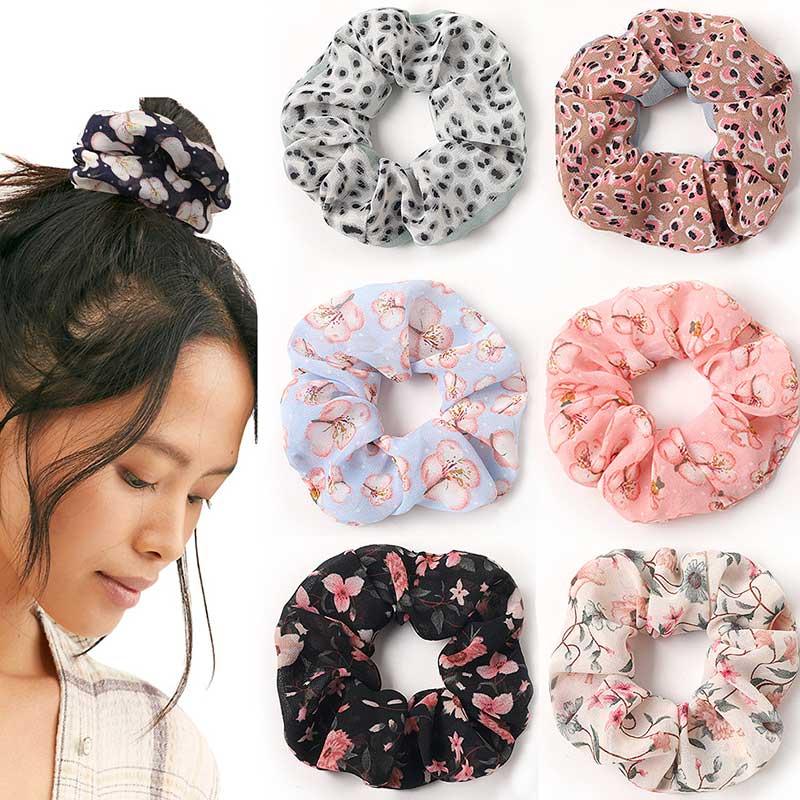

Sweet Chiffon Floral Leopard Print Scrunchies Hair Ties Rubber Band Hair Rope