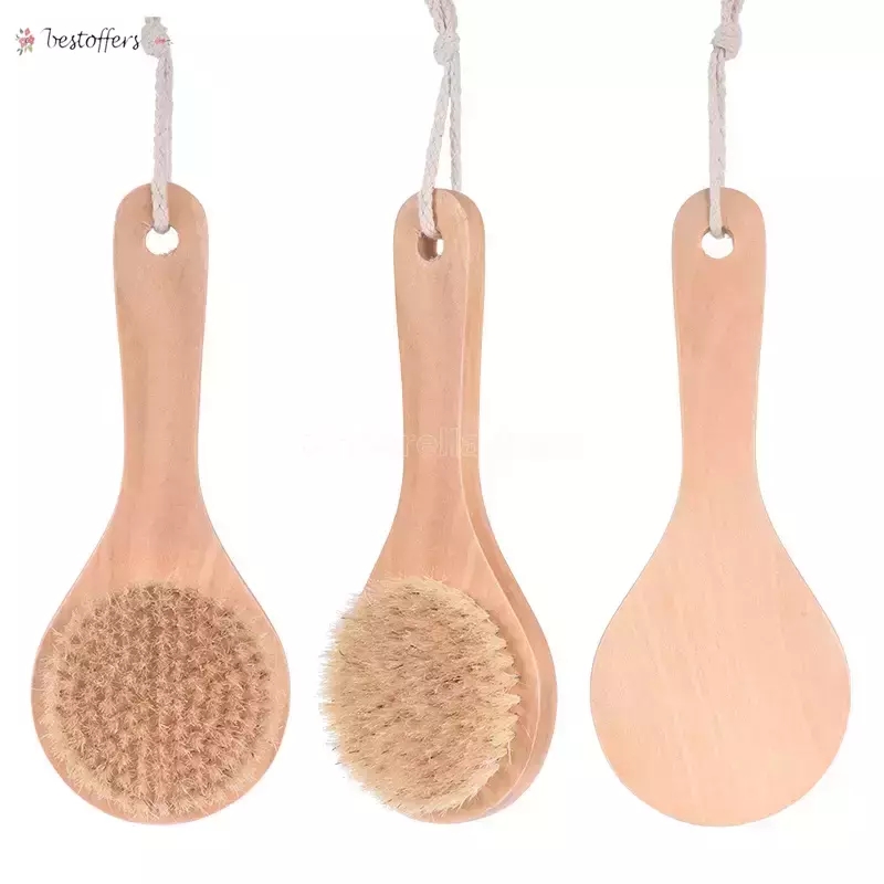 

Dry Bath Body Brush Back Scrubber Anti-slip Short Wooden Handle Natural Bristles Shower Exfoliating Massager FY5312 B0623x1