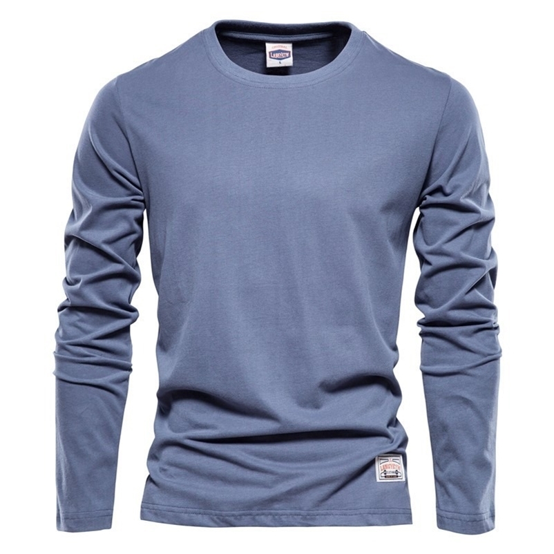100% Cotton Long Sleeve T shirt For Men Solid Spring Casual Mens T-shirts High Quality Male Tops Classic Clothes Men's T-shirts 210726