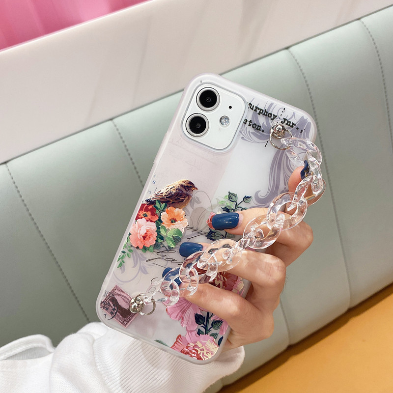 

Hand Chain Mobile Cover with Transparent Chain for Iphone 11 12 Pro Clear TPU Case flowers Fashion Phone Case for Girl Wholesale 97265
