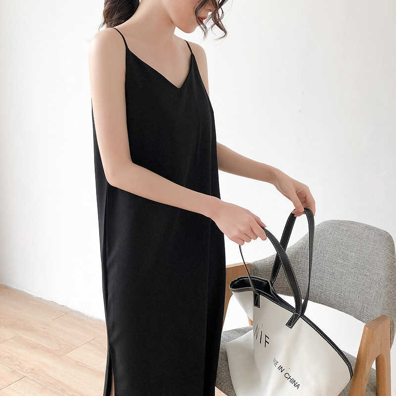 Temperament Suspender Skirt Women&#039;s Summer Chiffon Suit with Drooping Blue Sexy Long V-neck Drs-image-702218138