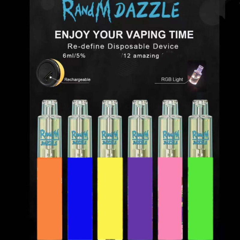 

Original RandM Dazzle 2000 Puffs Rechargeable Disposable Vape e cigarette Device Kit 6ml Pods With Led Light Glowing R and M Switch VS PUFF BAR PLUS Flex BANG XXL DUO