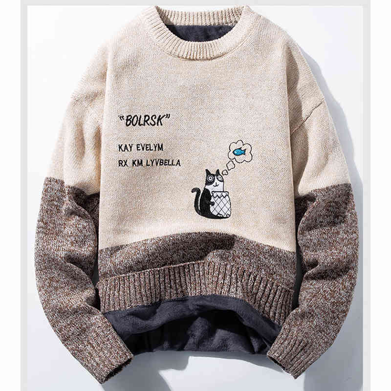 

men's sweaters puss in the cartoon. male knitted shirt. clothes. winter sweaters. 2dm2, White;black