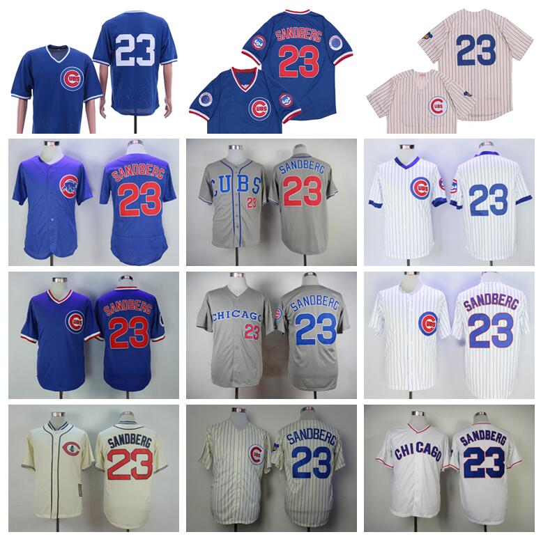 

Retror 1929 1969 1984 1988 1990 Vintage 23 Ryne Sandberg Baseball Jersey Blue White Grey Beige Team Color Pullover Pinstripe Embroidery, Blue;black