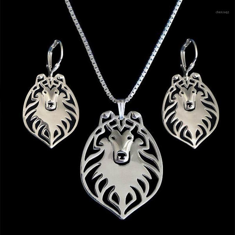 Earrings & Necklace Women's Dog And Female Rough Collie Jewelry Set-image-745071215