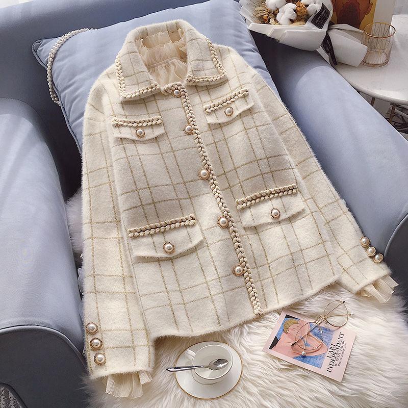 

Women's Jackets Tweed Jacket Vintage Fashion Suit Outwear Soft Women Female Sweater Channel Blazer Manteau Femme Feminino Winter, White