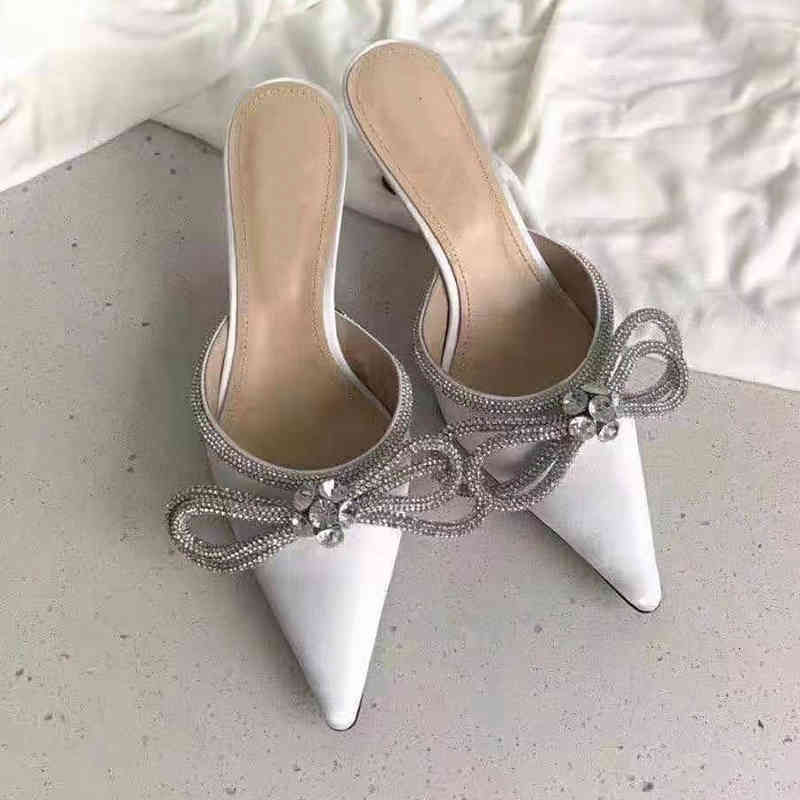 

the Sandals High-heeled sandals of ladies summer slippers baotou satin pointed to strass bow seven inches slings high heels PF67, 1# shoe box