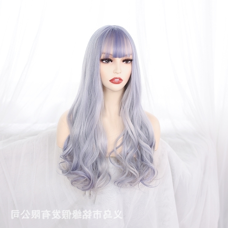 

curly Wig female long hair wind full head wig set air bangs gradient wigs