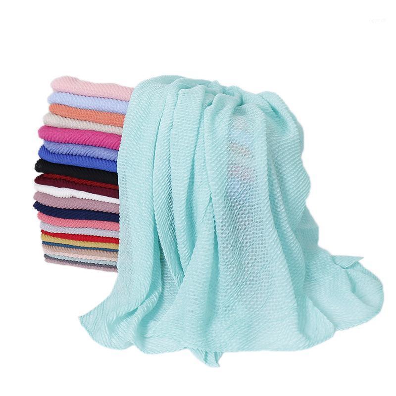 

Scarves Muslim Crinkle Head Scarf 2021 Women Pleated Cotton Hijab Wrinkle Shawls And Wraps Bandana Foulard Femme Turban, Blue;gray
