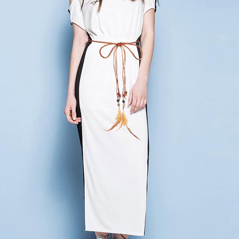 

Belts Women Long Dress Strap Tassel Fringe Rope Chain For Elegant Thin Rope+feather Belt Waistband Cintos De Mujer, White