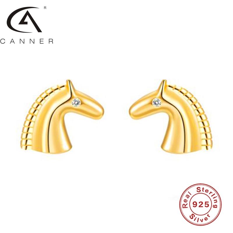 

Stud CANNER Creative Horse Head 925 Silver Earrings Uniqe Unusual S925 Sterling Plata Piercing Ear Rings Fow Women Fine Jewelry