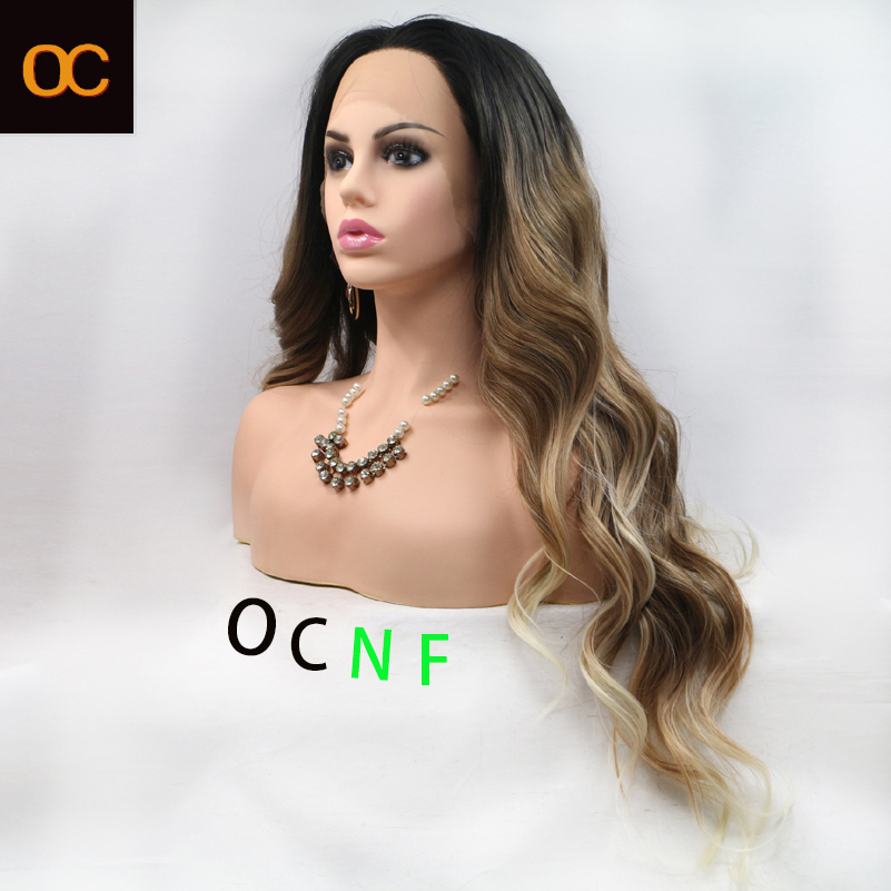 

2021 OC Hair Top Qualty OC218 Personalized customization Chemical fiber wig Europe and America Front lace hood female Long straight colour, Mono yellow inside