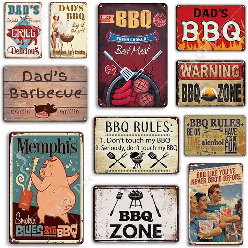

Signs Vintage Barbecue Plaque Tin Sign Dads BBQ Poster Decorative Metal Plates Room Wall Stickers Bar Pub Home Decora