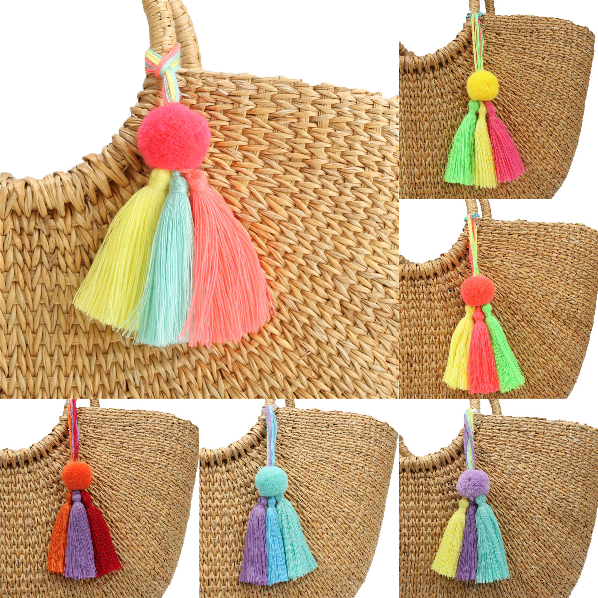 

150pcs Bag Parts Small Pom keychian Purse charm Tassel keychain for bag Mix Color