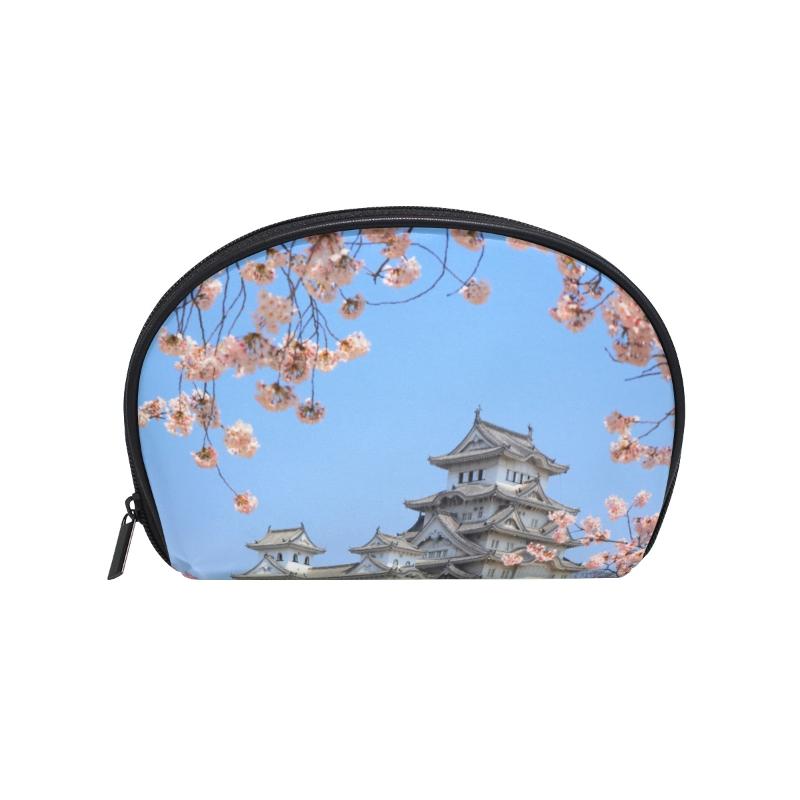 

FengJu Multifuncition Shell Cosmetic bag Purse Half Moon Hanging Travel Toiletry Pouch for Girls Woman Himeji Castle, As pic
