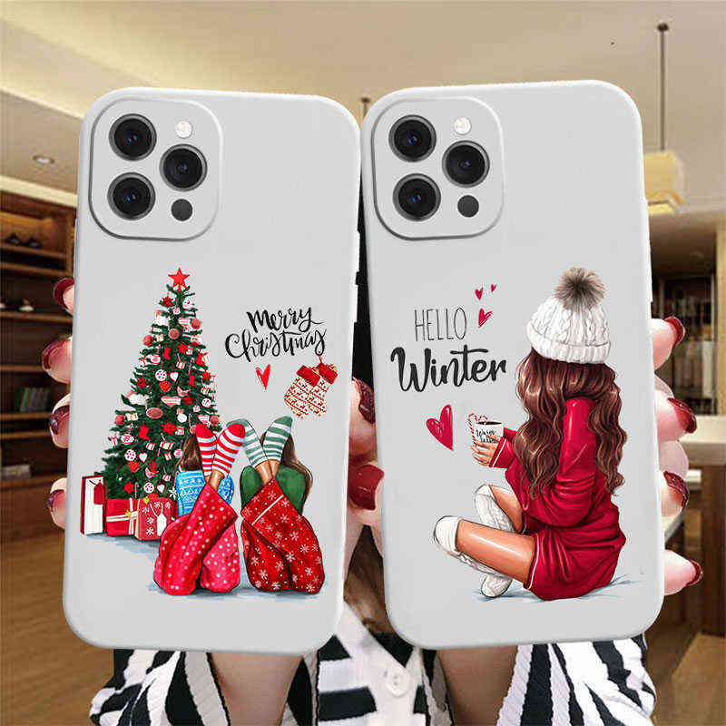 

Christmas and Year White Phone Case for Iphone 13 Pro 11 12 Mini Xs Xr 6 6s 8 7 Plus Fashion Girl Cover Fundas, Only extra shipping
