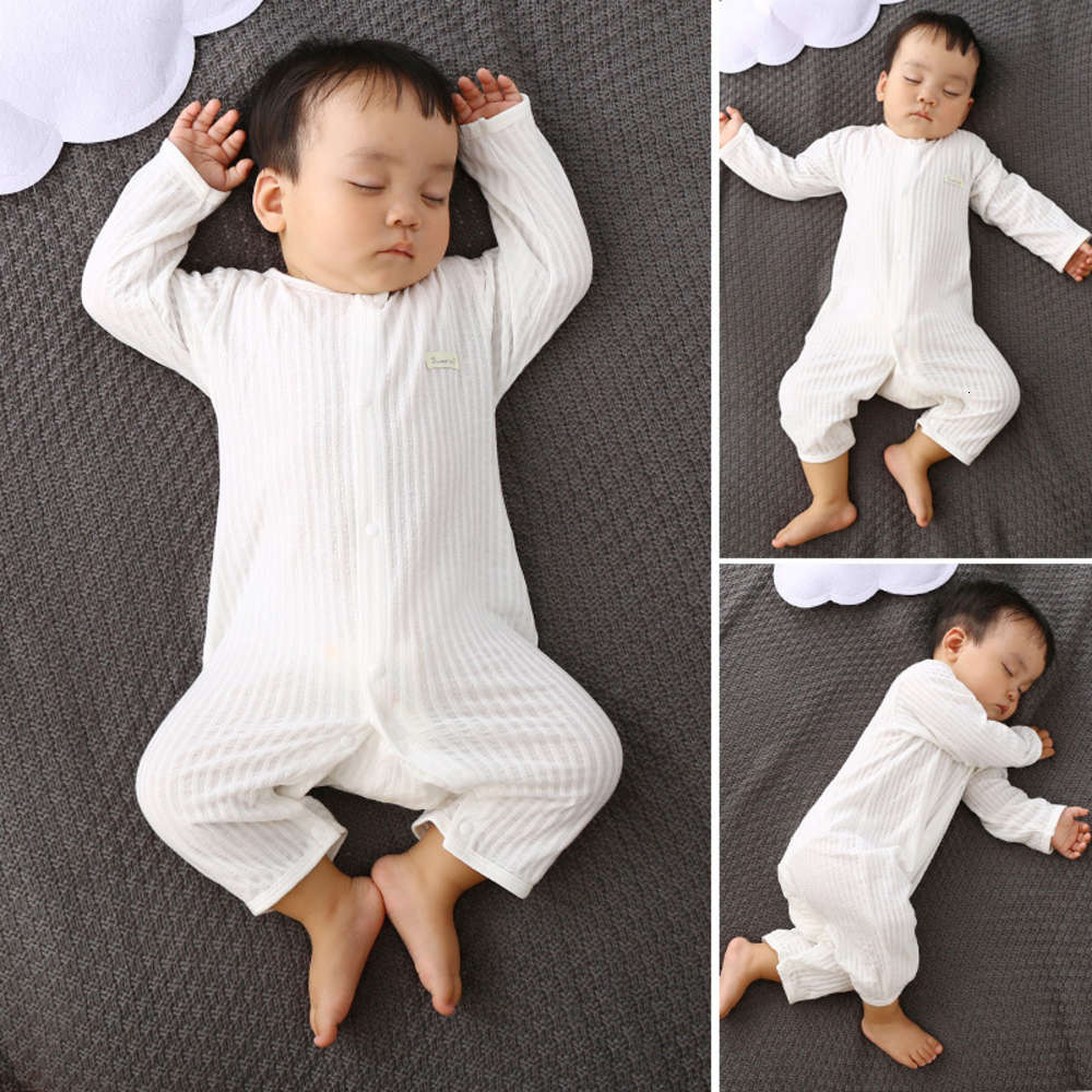 

Baby Jumpsuit summer long sleeve cotton baby air conditioning pajamas born clothes creeping ha, White
