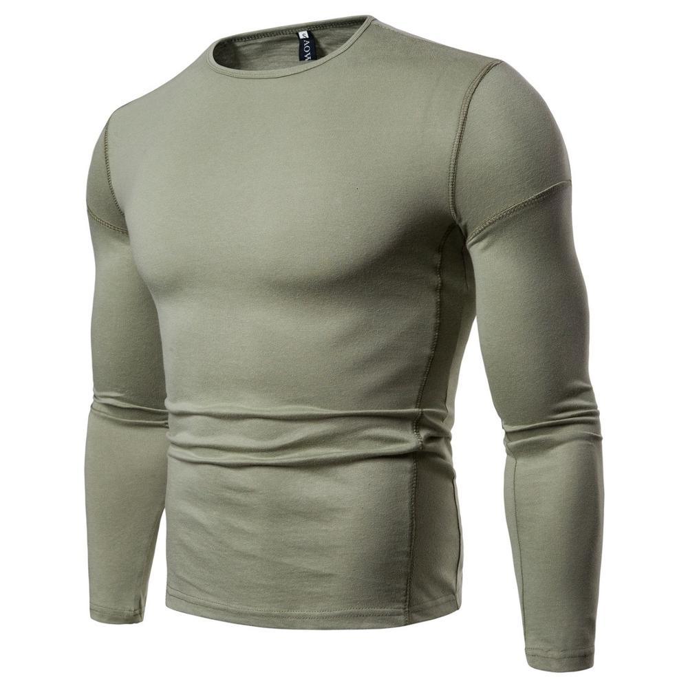 

New 2021 Cotton t Shirt Long Sleeve Tshirt Men Solid Color T-shirts Nulz, Army green