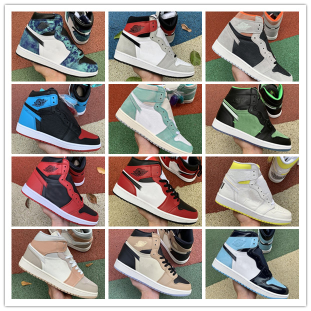 

JUMPMAN 1 High React Union black 1s Basketball Shoes Men Satin Snake Mid Patent Tie Dye Tokyo UNC To Chicago Smoke Grey Varsity Red Sports