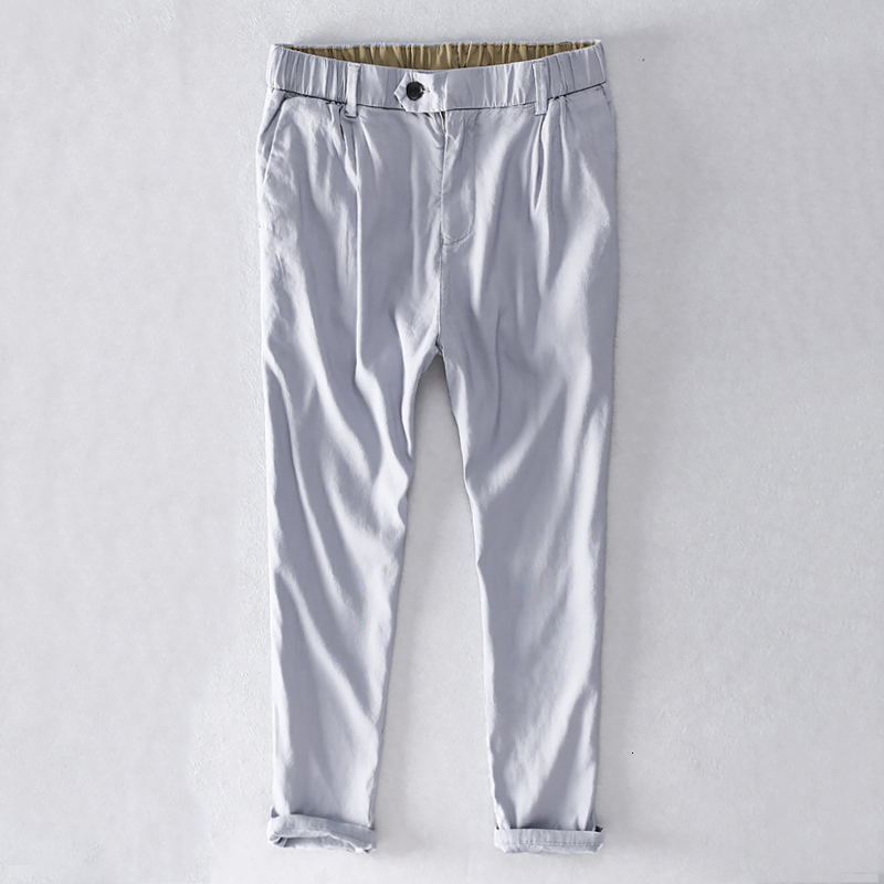 

2021 New -40 Tamanho e Elstico Cintura Lpis Masculinas Marca Casual Solto Calas Para Homem Linho Preto Estiramento Pantalones Kjiy, Light blue