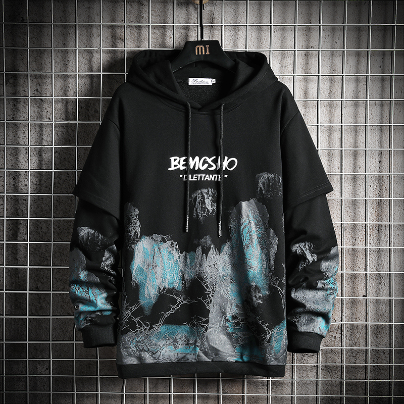 

2021 New Mountain Knitted Jumper Hoodie Streetwear Mens Hip Hop Harajuku Pullover Hoodies Tops Fashion Patchwork Outwear Male Awyh, White