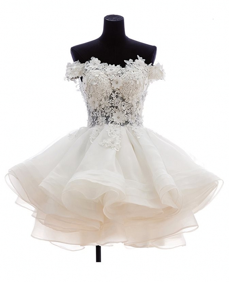 

2021 New Vestidos De Festa Off the Shoulder Lace Appliques Mini Short Wedding Es Bridal Gown White Ivory Summer Beach 9pfw, Pink