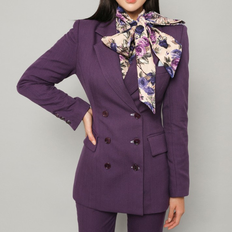 

ZAWFL Elegant Two Piece Set Women Double Breasted Notched Long Sleeve Blazers Coat+Pencil Pants Office Business Outfits 210525, Picture color