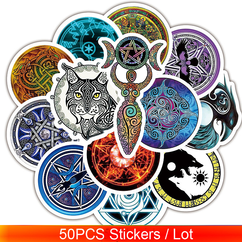 

50pcs/Lot Triple Moon Goddess Wicca Pentagram Magic Amulet Toy Sticker For Luggage Skateboard Motorcycle Laptop Waterproof Decal Stickers