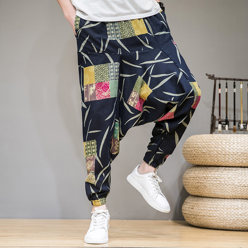 

New 2021 Summer Autumn Bloomers Male Casual Printed Loose Cotton Harem Big Crotch Men Hip Hop Baggy Pants R7ap 7alw, Red