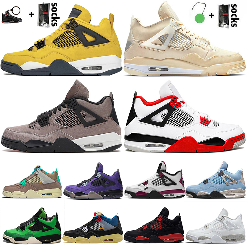 

2021 With Socks Taupe Haze Women Mens Jumpman 4 4s Basketball Shoes Desert Moss University Blue Sail Fire Red White Oreo Thunder Off Trainers Sneakers, B18 pure money 36-47
