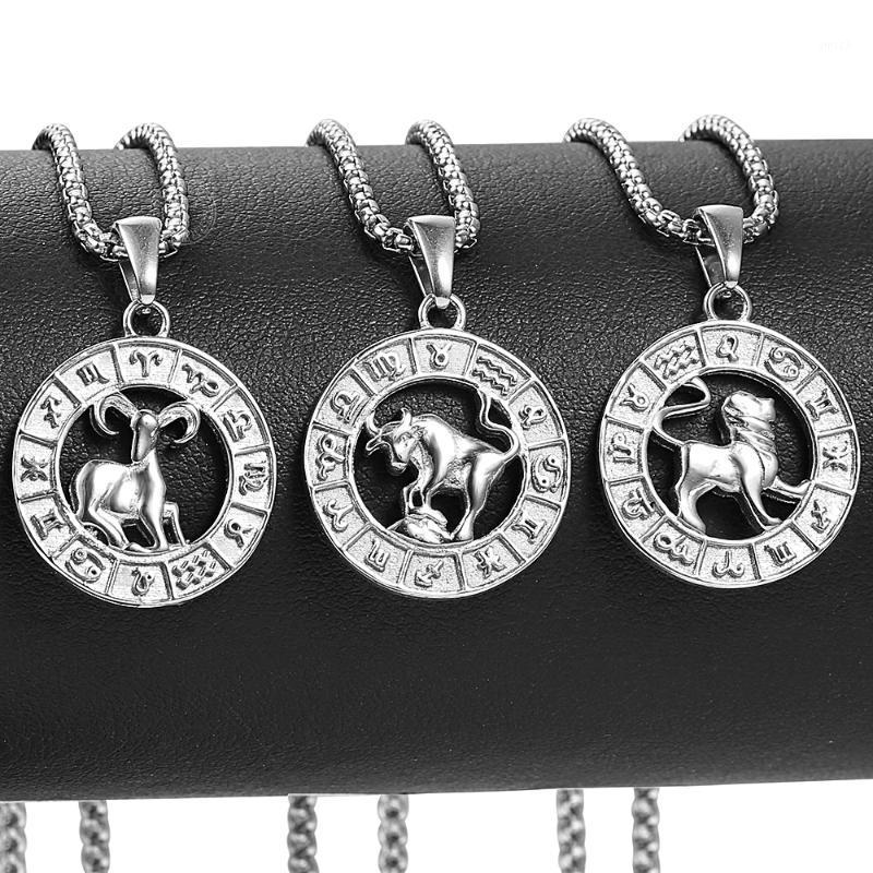 

Silver Color Stainless Steel 12 Zodiac Sign Constellation Aries Pendant Necklace For Men Women Drop Jewelry Gift DKP656 Chains