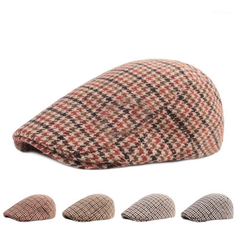 

Berets 58cm Male Autumn Winter Short Brim Outdoor Casual Stroll Men Lattice Pattern