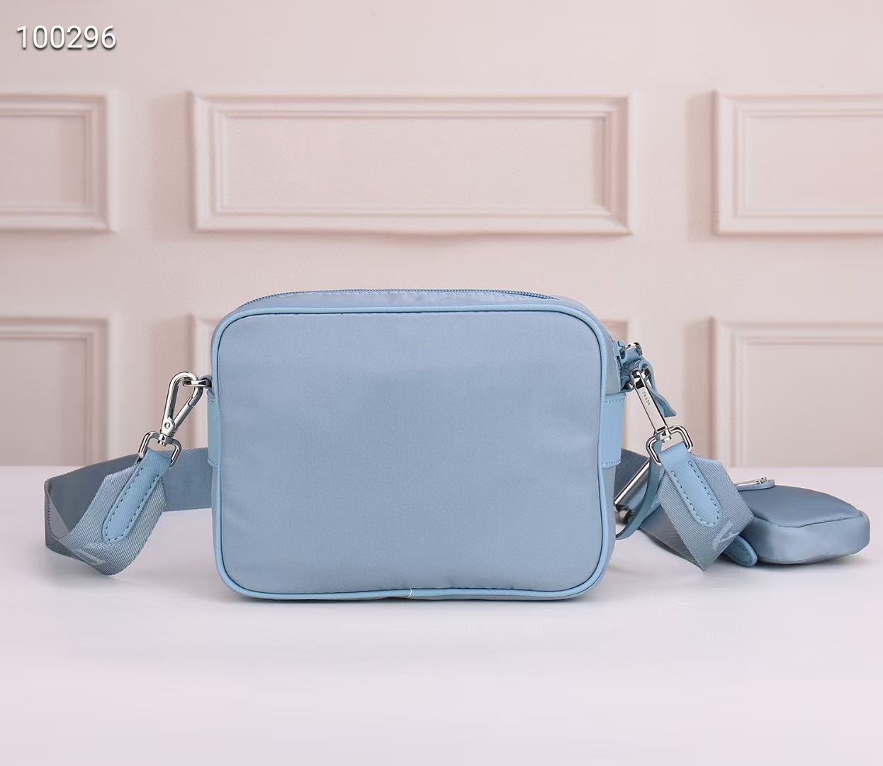 

designer fanny pack fashion nylon square crossbody bag trigon logo, Light blue