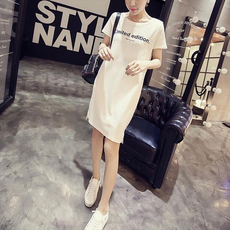 

summer letter print tee womens dresses korean black long tees t shirts casual female harajuku plus size vestido, Black;gray