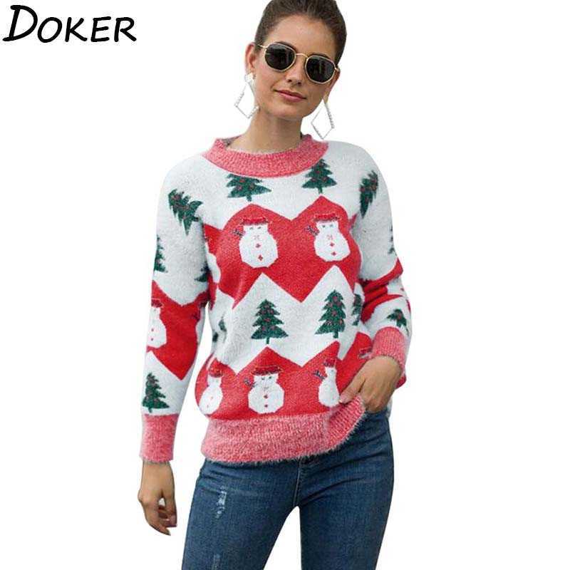 

Snowman Christmas Tree Sweater Women Autumn Winter O-neck Long Sleeve Jumper s And Pullovers Vintage Knitted 210603, Khaki