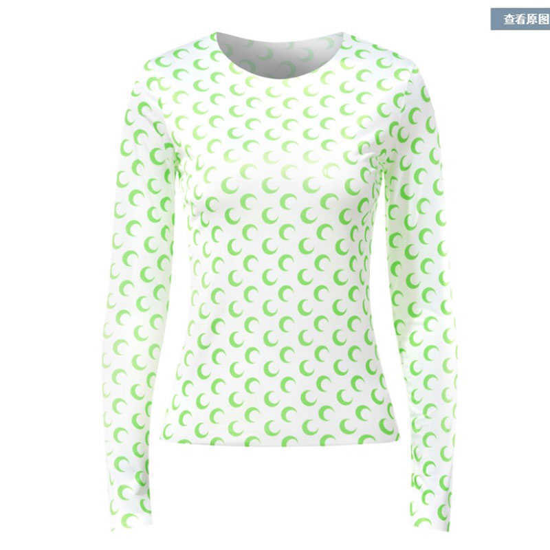 

Print Moon Summer T Shirt Designer Women Lady Round Neck Long Sleeves Ice Silk Top Women'S Underwear Clothing Y2K Tshirts X0628 ITBP, Green
