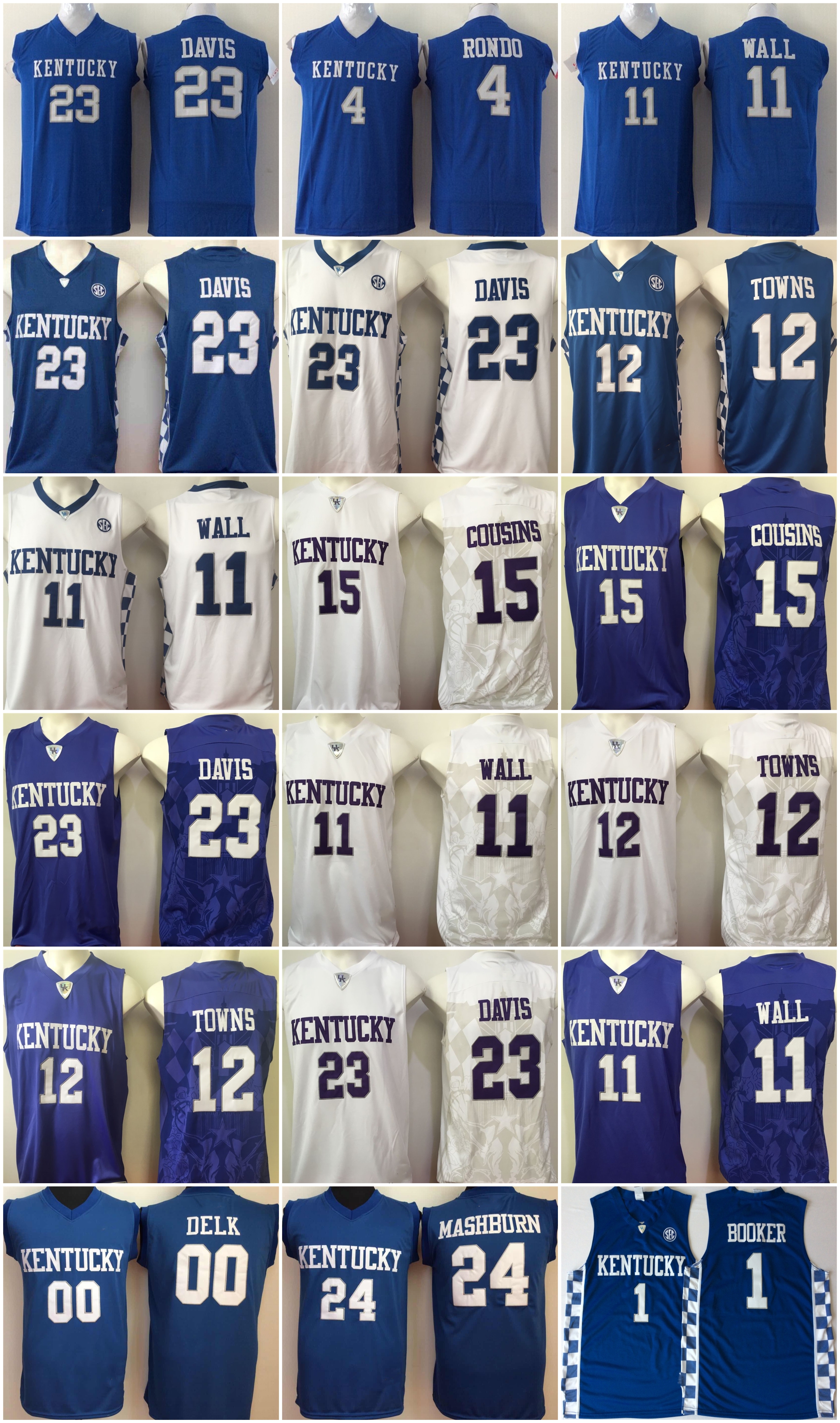 

2021 NCAA College Basketball Jersey Men Kentucky Wildcats Blue Devin Booker Jerseys Rajon Rondo Tony Delk John Wall DeMarcus Cousins Stitched Sport Breathable, As photo