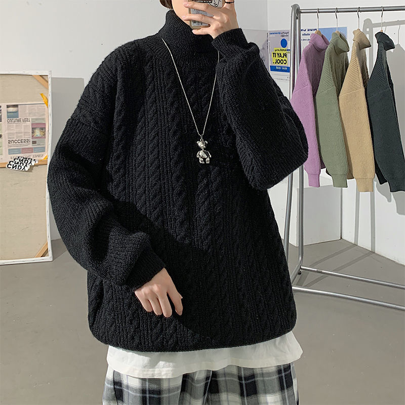

2021 New Winter Loose Casual Jacket Long Male Coat Sleeves Thick Cashmere Sweaters 5-color Clothes High Collar -3xl Q1ub, Black