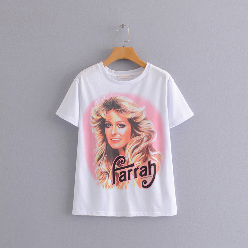 

t shirt spring 2021 women's printed round neck pullover cotton, White