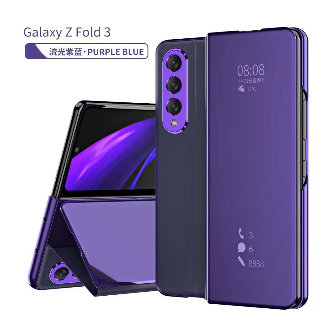 

Smart Cover Transparent Cases For Samsung Galaxy Z Fold3 Fold 2 3 5G Flip Case Mirror Bracket Wallet Plating, Gold