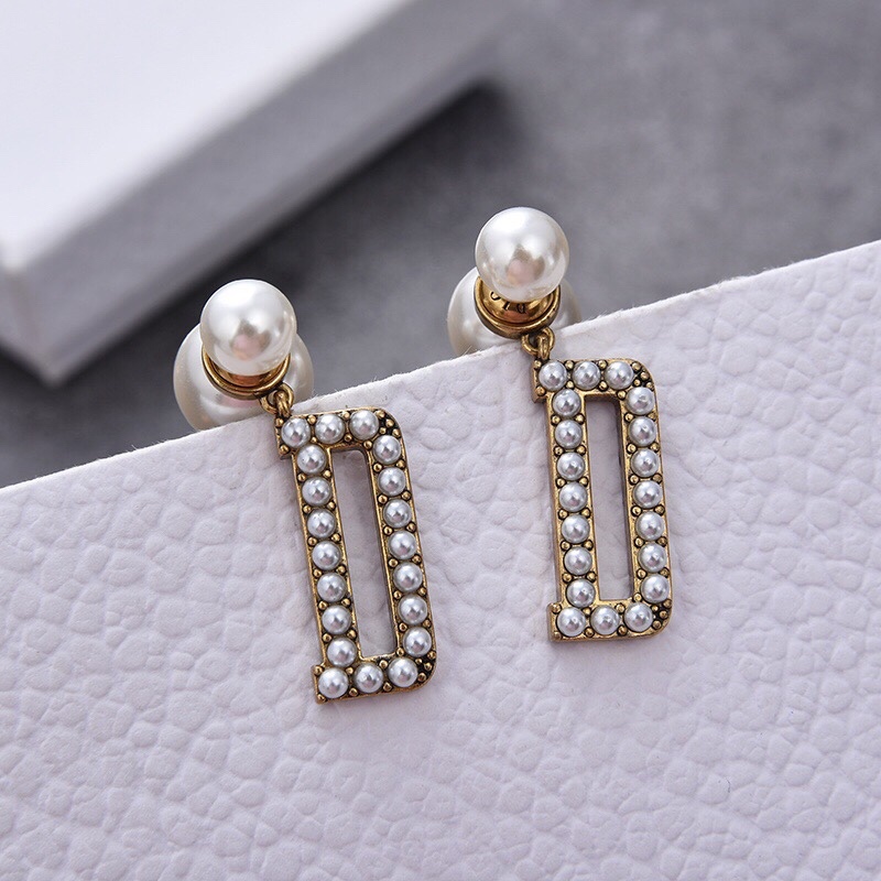 

Luxury Designer Jewelry Women Earrings Pearl Letter D Charm Earring Elegant Stud Bracelets Necklaces Suits fashion Style girl Gift, Golden