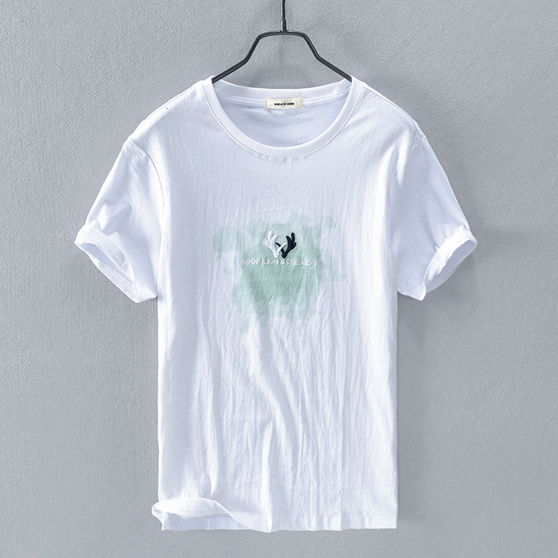 

2021 New Embroidery Flax and Cotton Summer Shirt Fashion White T-shirt for Men Causal Round Neck t Shirts Male Overhemd Camiseta 4iyv