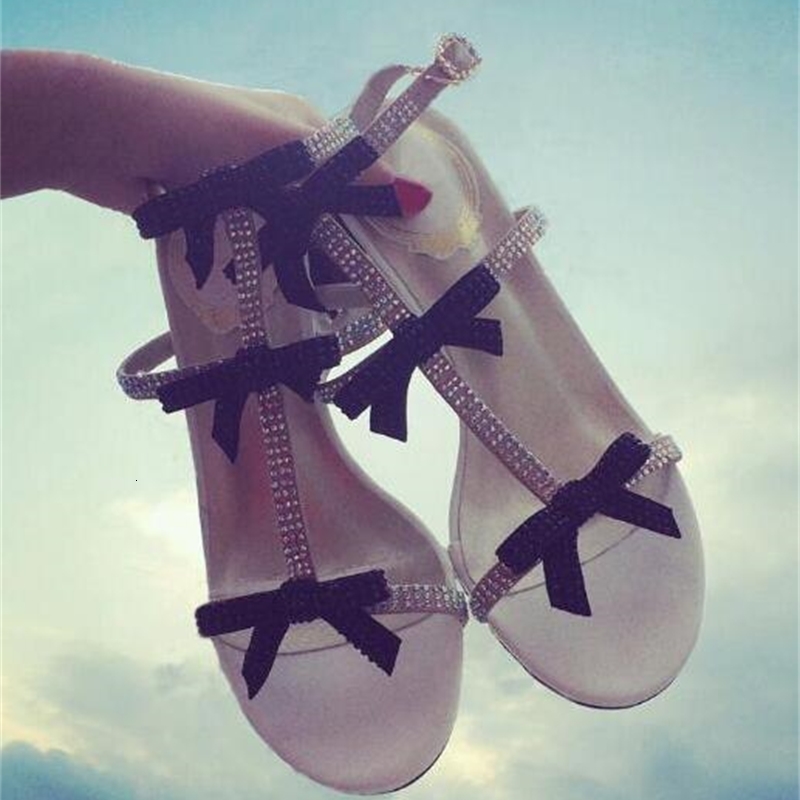 

sandals summer luxury women of crystal arc strass t-ladies fixed ankle tiras 6 cm med heel female shoes in dress h1ed, Black